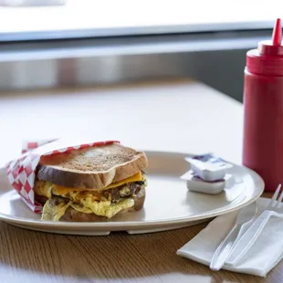 a plate with a sandwich on it