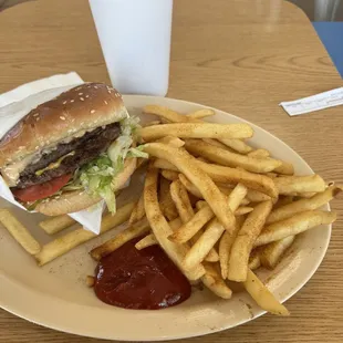 Double cheeseburger and fries.