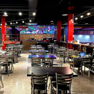 tables and chairs in a restaurant