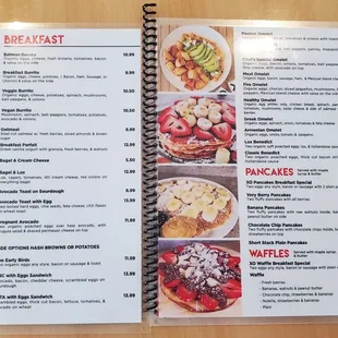 Breakfast, pancakes, waffles menu