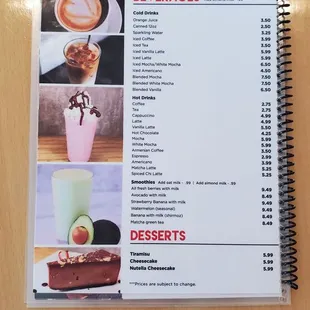 Beveregaes, desserts menu