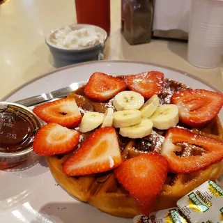 Waffle with Chocolate Chip, Strawberries and Bananas Breakfast