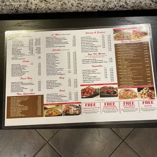 a menu on a table
