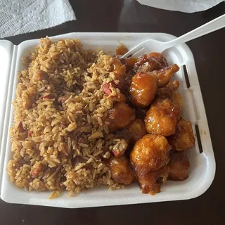 D3. Orange Chicken and Crab Rangoon Combo