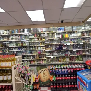 a wide selection of liquor bottles