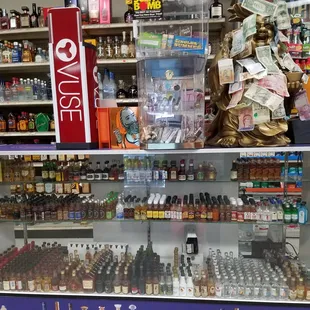 a display of various liquors