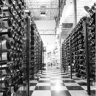 rows of wine bottles on racks