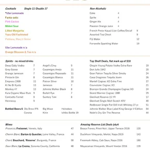 Drink menu