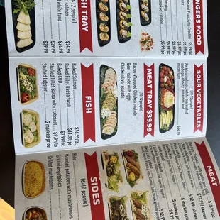 a menu for a variety of food items