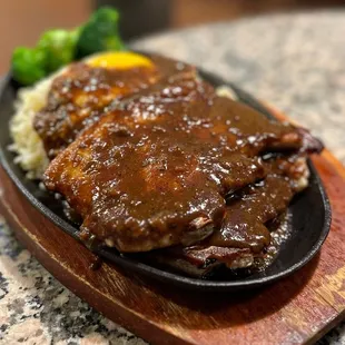 Farmers Pork Chop with Black Pepper Sauce on Egg Fried Rice
