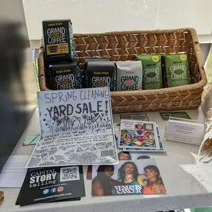 a display of coffee and other items