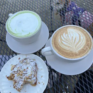 Matcha latte, Horchata Latte, almond croissant
