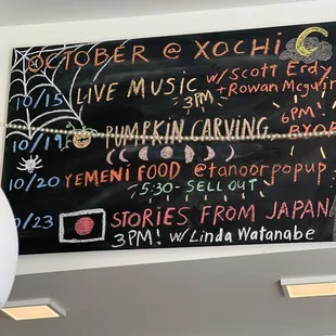 October 2022 event board @ Xochi Cafe