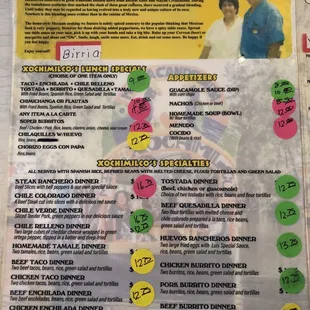 Menu 2022 price increase
