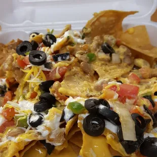 Chicken nachos from the farmers' market booth.