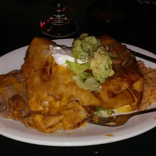 Chicken and chili verde chimichanga