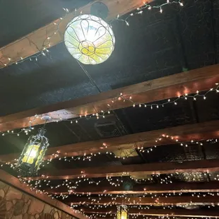 You can see antique architecture above the wooden beams.