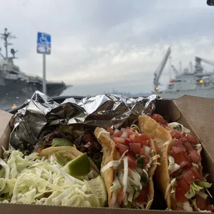 Vampiro, shrimp and 2 Crispy beef tacos