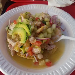 This is so called Agua Chile  And I think it was more like cooked shrimp with some green salsa thrown on top.SMH