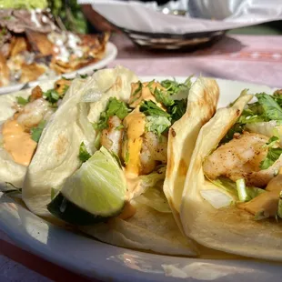 Shrimp (Camaron) Tacos &amp; Nachos Libres with Asada - grilled steak