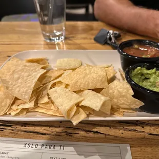 a plate of chips and guacamole