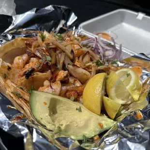 Shrimp and octopus