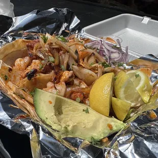 Shrimp and octopus tacos