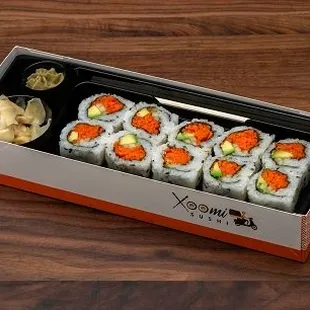 a box of sushi on a table