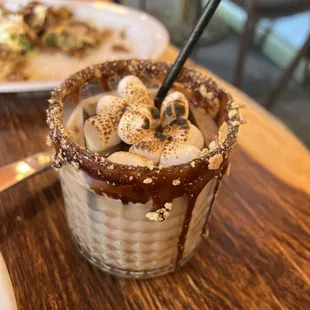 Best part of waking up: bourbon s&apos;mores with a coffee ice cube and toasted marshmallows!