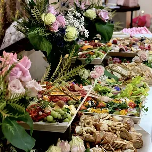 L2 grazing table with floral baby shower