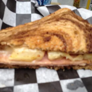 Really yummy ham, Swiss &amp; pineapple sandwich.