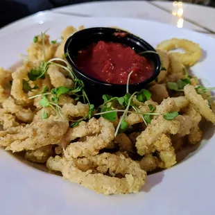 Bella. Fried calamari with spicy marinara sauce. $11.