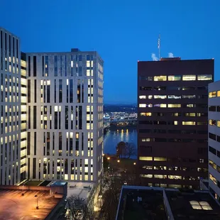 a view of a city at night