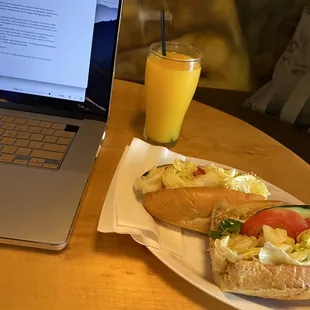Grilled Chicken Banh Mi and orange juice