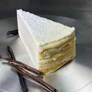 Slice of Vanilla Mille Crepe Cake