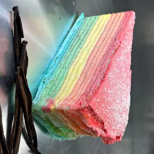 Slice of Rainbow (vanilla flavor) Mille Crepe Cake