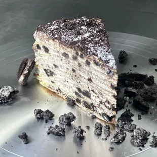 Slice of Oreo Mille Crepe Cake