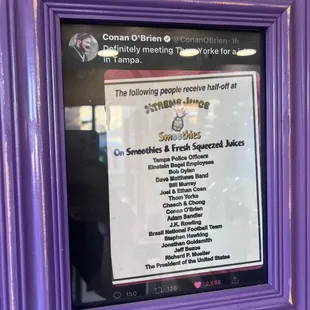 a purple frame with a menu