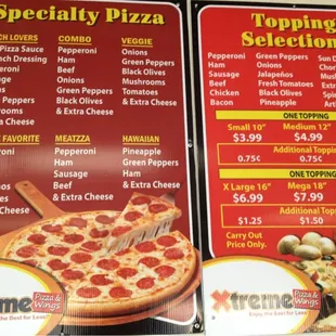 Pizza menu.