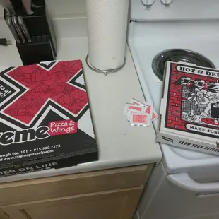 Pizza arrived warm.