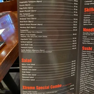 Menu as of February 27, 2023