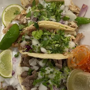 Chicken, Pork, Steak Tacos