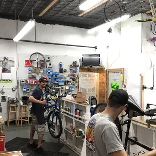 Zach and Joey work on bikes!