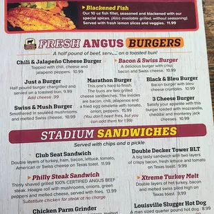 the menu of the restaurant