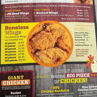 the menu of the restaurant