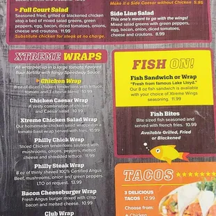 the menu of the restaurant