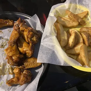 Teriyaki wings and wedge fries