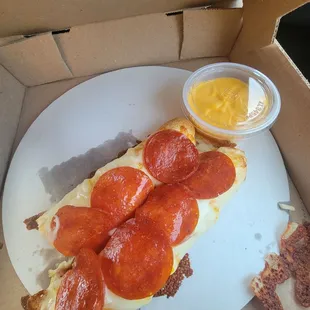 Pepperoni breadsticks..they were just ok. The cheese and pepperoni was just baked on top with garlic butter