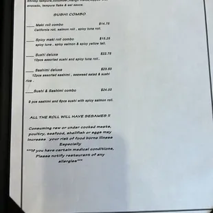 the menu of the restaurant