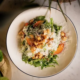 Arugula and Manchego Cheese salad, WITH seasonal fruit &amp; membrillo vinegreta
